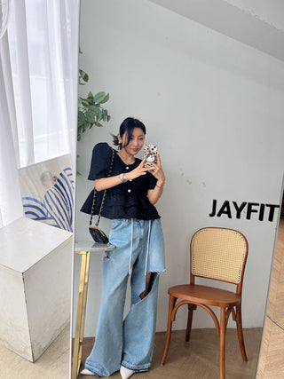 Doll Round Neck Puff Sleeve Tops