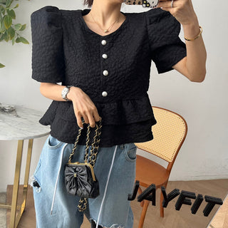 Doll Round Neck Puff Sleeve Tops