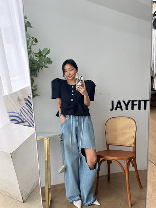 Doll Round Neck Puff Sleeve Tops