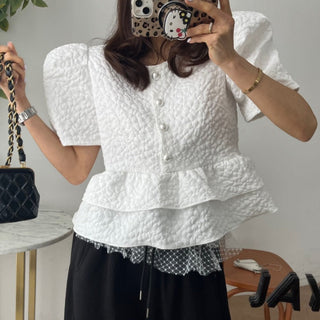 Doll Round Neck Puff Sleeve Tops