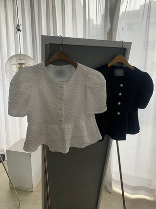 Doll Round Neck Puff Sleeve Tops