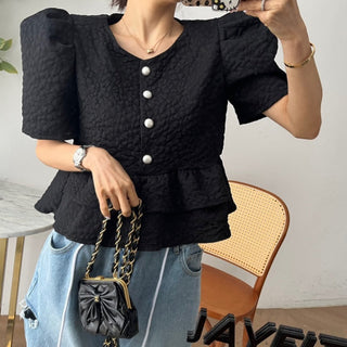 Doll Round Neck Puff Sleeve Tops