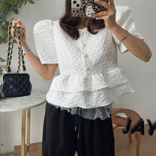 Doll Round Neck Puff Sleeve Tops