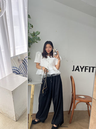 Doll Round Neck Puff Sleeve Tops