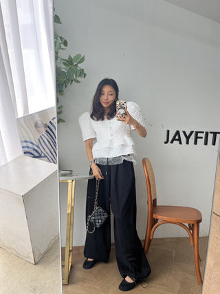 Doll Round Neck Puff Sleeve Tops