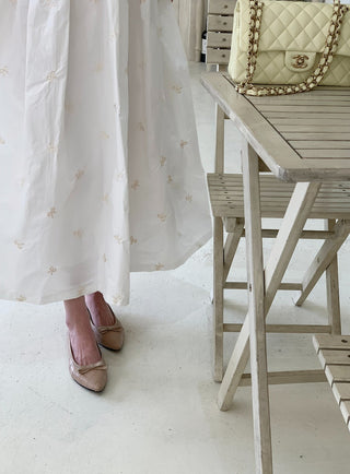 Bow Embroidered Puff Sleeve Dress