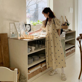 Bow Embroidered Puff Sleeve Dress