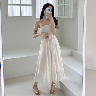 Double Strap Backless Pleated Dress