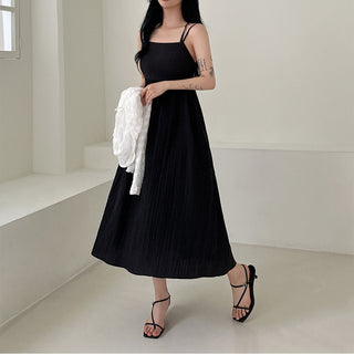 Double Strap Backless Pleated Dress