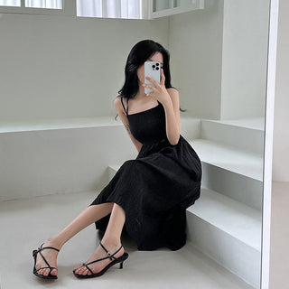 Double Strap Backless Pleated Dress