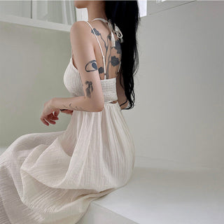 Double Strap Backless Pleated Dress