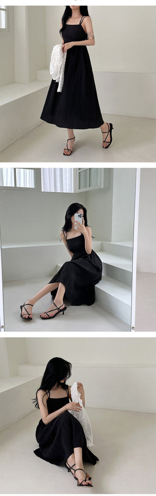 Double Strap Backless Pleated Dress