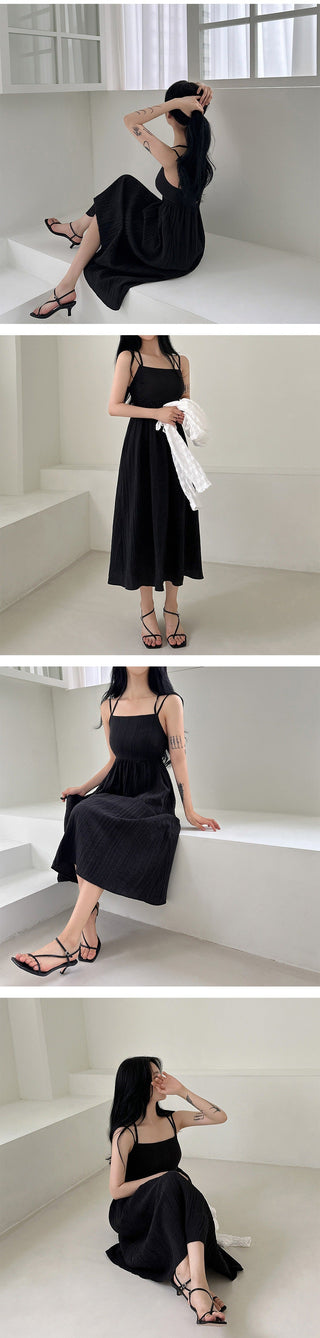 Double Strap Backless Pleated Dress
