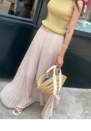 High Waist Pleated Umbrella Skirt