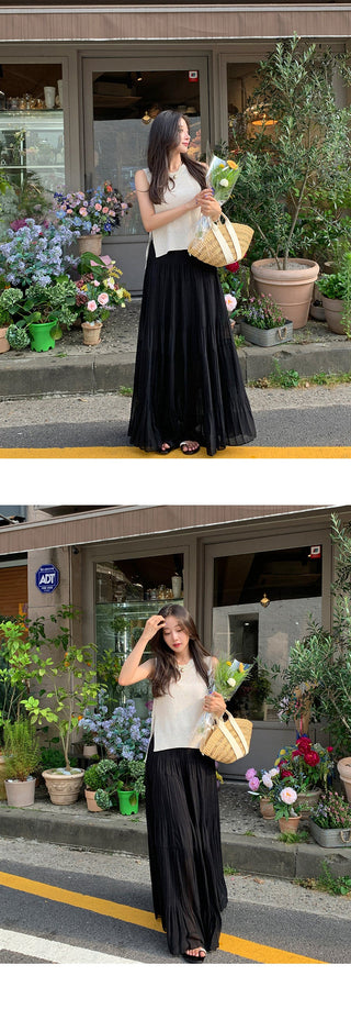 High Waist Pleated Umbrella Skirt