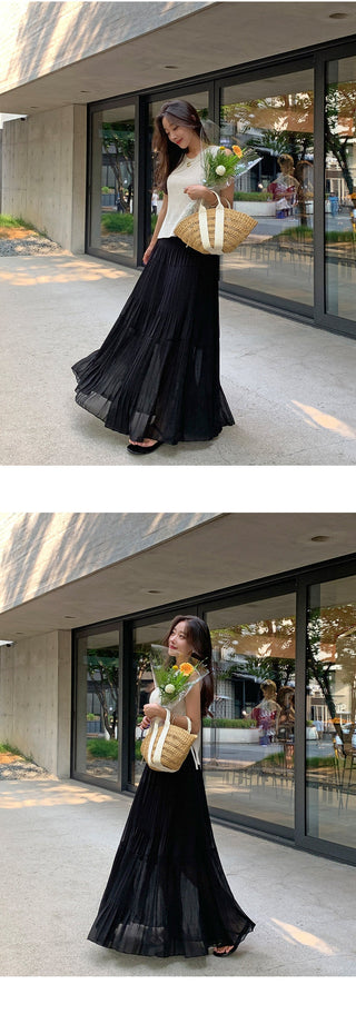 High Waist Pleated Umbrella Skirt