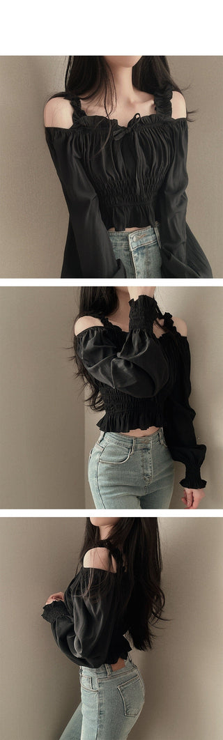 Square Collar Off-Shoulder Shirt