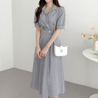 Polo Collar Striped Slim Dress