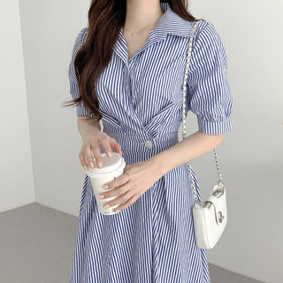Polo Collar Striped Slim Dress