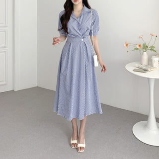 Polo Collar Striped Slim Dress