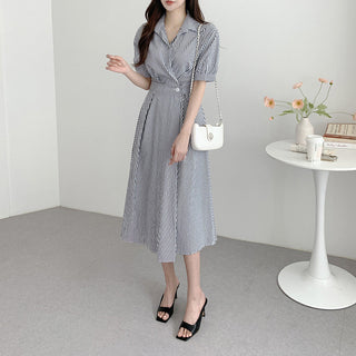 Polo Collar Striped Slim Dress