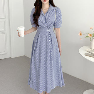 Polo Collar Striped Slim Dress