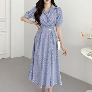 Polo Collar Striped Slim Dress