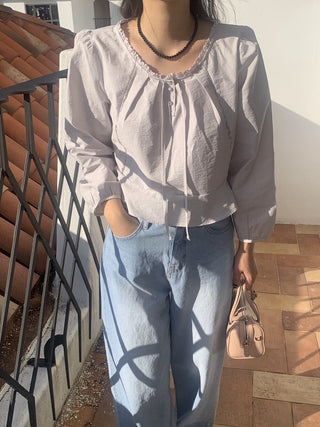 Lace Collar Puff Sleeve Shirt