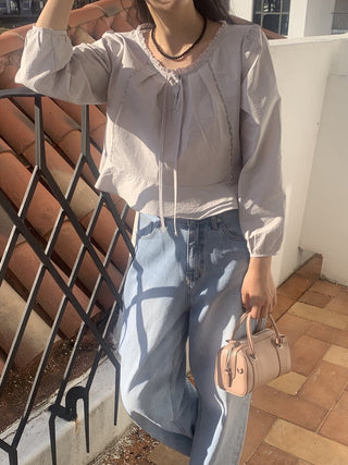 Lace Collar Puff Sleeve Shirt