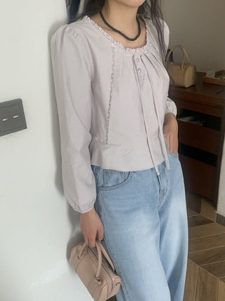 Lace Collar Puff Sleeve Shirt