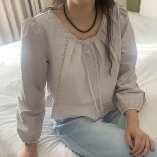 Lace Collar Puff Sleeve Shirt