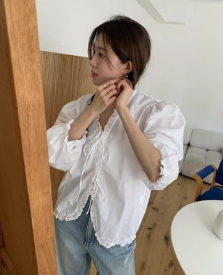 Romantic Lace-Up Shirt