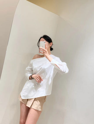 Oblique Shoulder Wide Leg Skirt