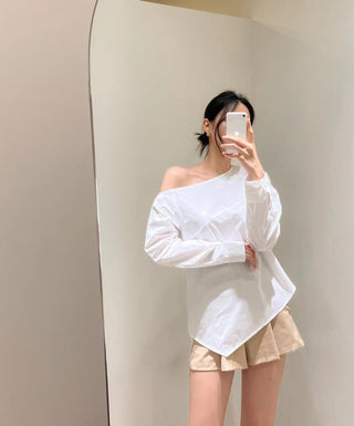 Oblique Shoulder Wide Leg Skirt