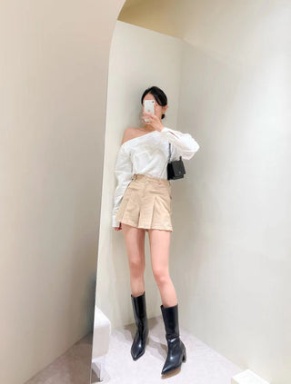Oblique Shoulder Wide Leg Skirt