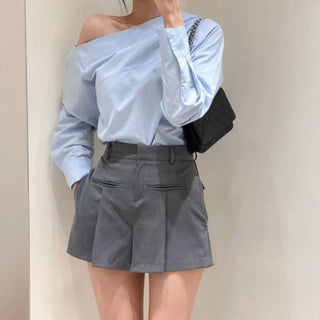 Oblique Shoulder Wide Leg Skirt