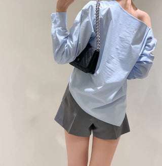 Oblique Shoulder Wide Leg Skirt