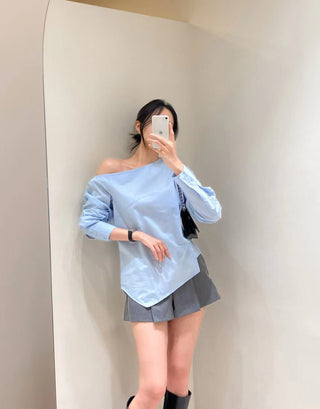 Oblique Shoulder Wide Leg Skirt