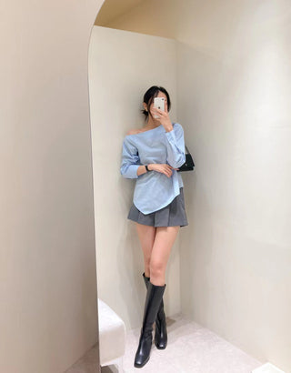 Oblique Shoulder Wide Leg Skirt