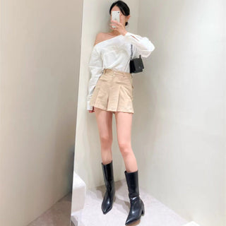 Oblique Shoulder Wide Leg Skirt