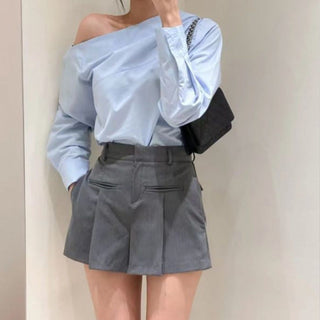 Oblique Shoulder Wide Leg Skirt