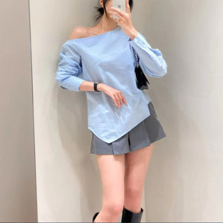 Oblique Shoulder Wide Leg Skirt