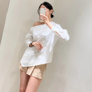 Oblique Shoulder Wide Leg Skirt