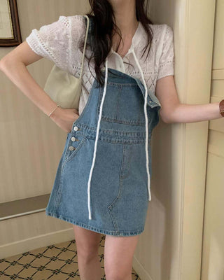 Retro Denim Suspenders Skirt