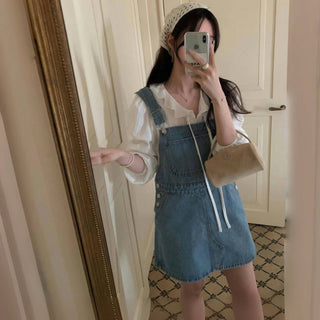 Retro Denim Suspenders Skirt