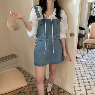 Retro Denim Suspenders Skirt