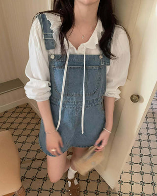 Retro Denim Suspenders Skirt