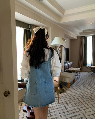 Retro Denim Suspenders Skirt