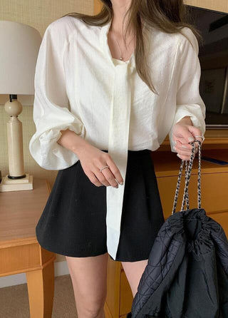 Scarf Collar Long Sleeve Shirt