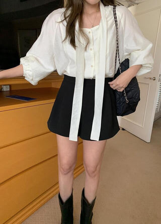 Scarf Collar Long Sleeve Shirt